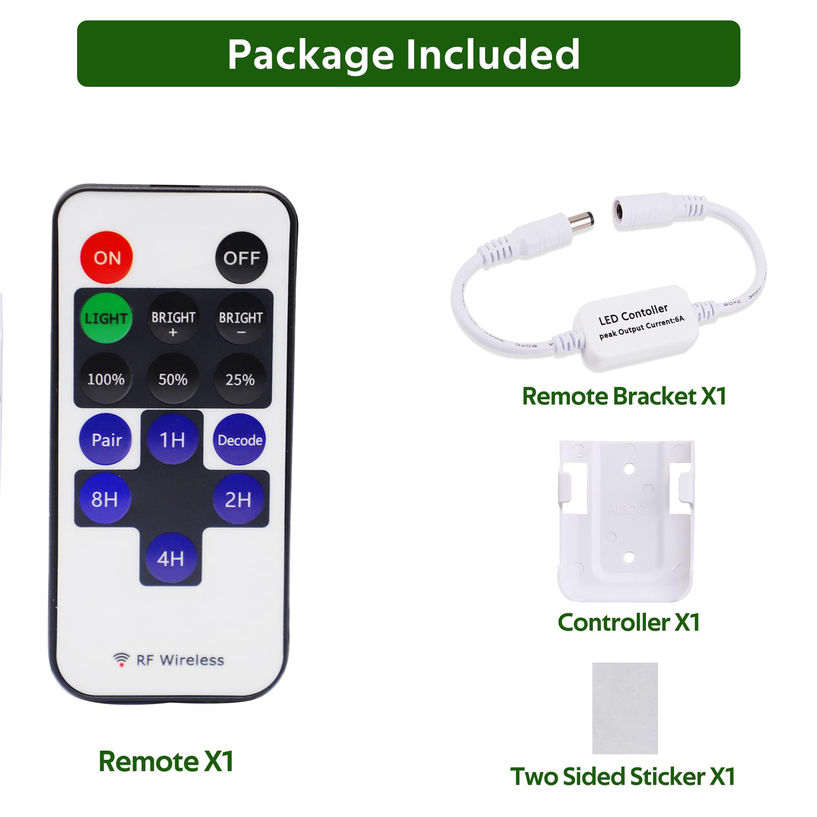 Updated Mini Remote Control for Single Color LED Strip Lights, RF Dimmer for 12V DC LED Ribbon, LED Neon Sign, Wireless Remote Control for Dimmable 3528 5050 Under Cabinet Puck Lights(Single Color)