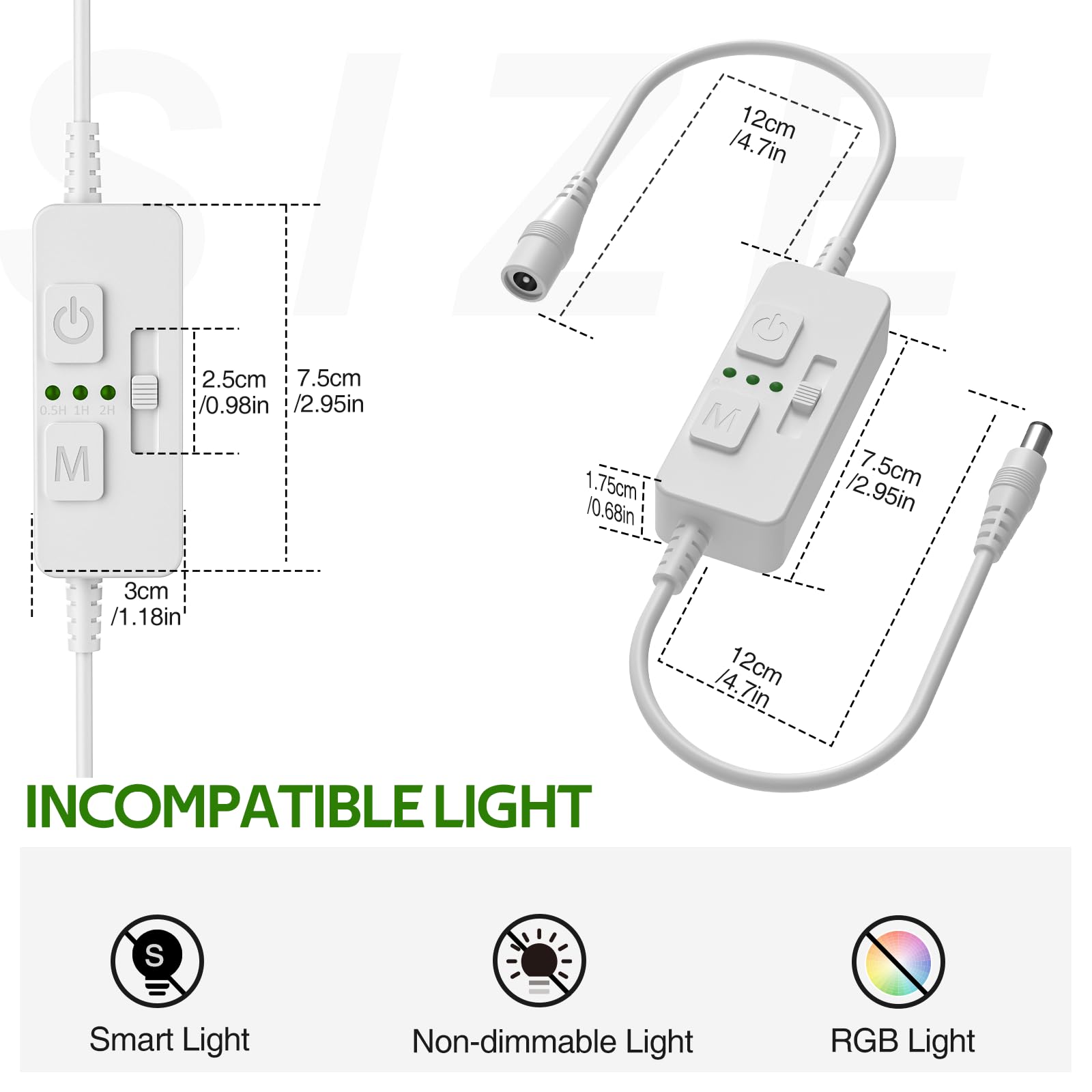 Single Color Slider Dimmer with Timer - PWM 1pc DC 5V/12V/24V LED Controller, 36W Max, Slide Brightness Control & Auto-Off for LED Strip Lights, Closet, Counter, Aquarium Lighting (White)