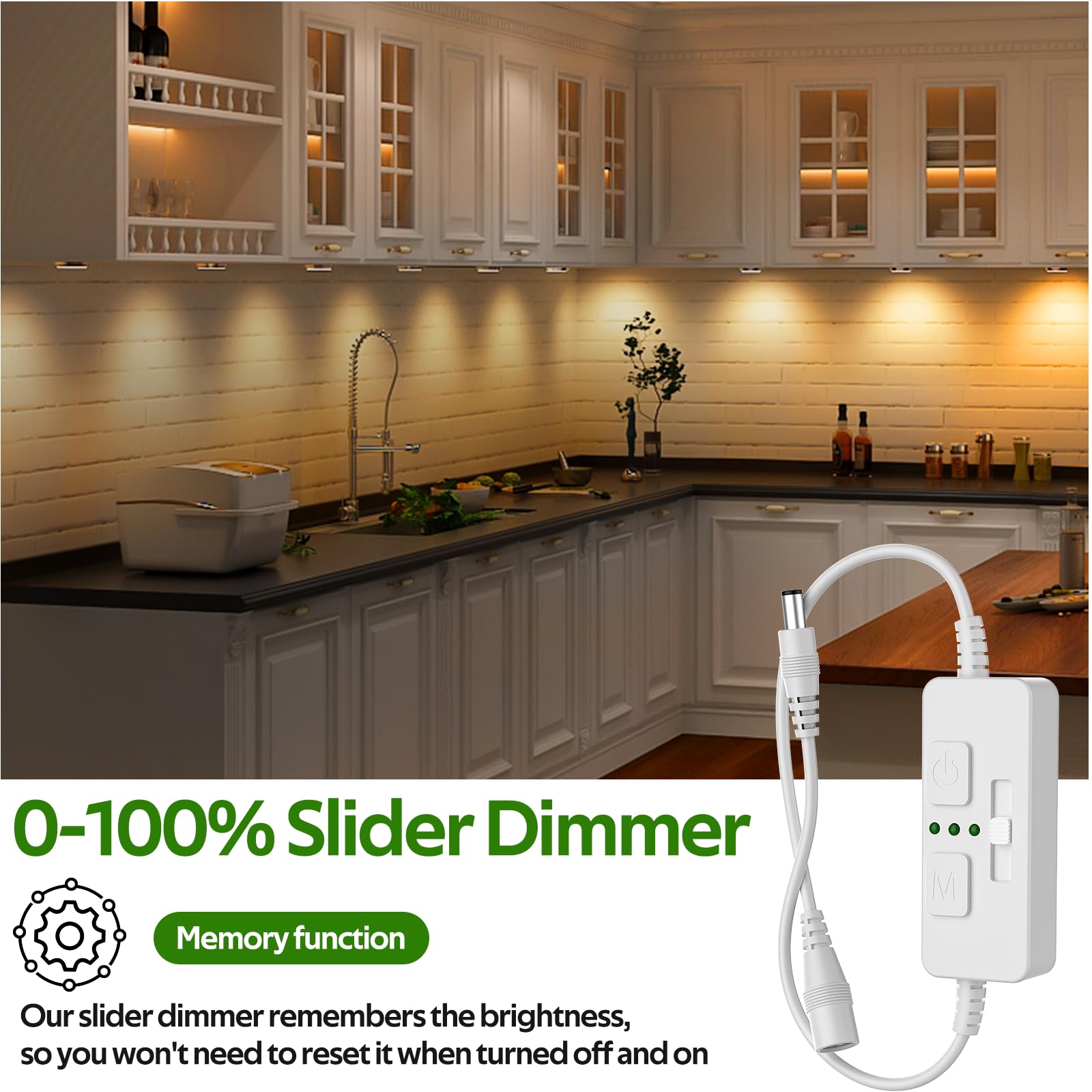 Single Color Slider Dimmer with Timer - PWM 1pc DC 5V/12V/24V LED Controller, 36W Max, Slide Brightness Control & Auto-Off for LED Strip Lights, Closet, Counter, Aquarium Lighting (White)