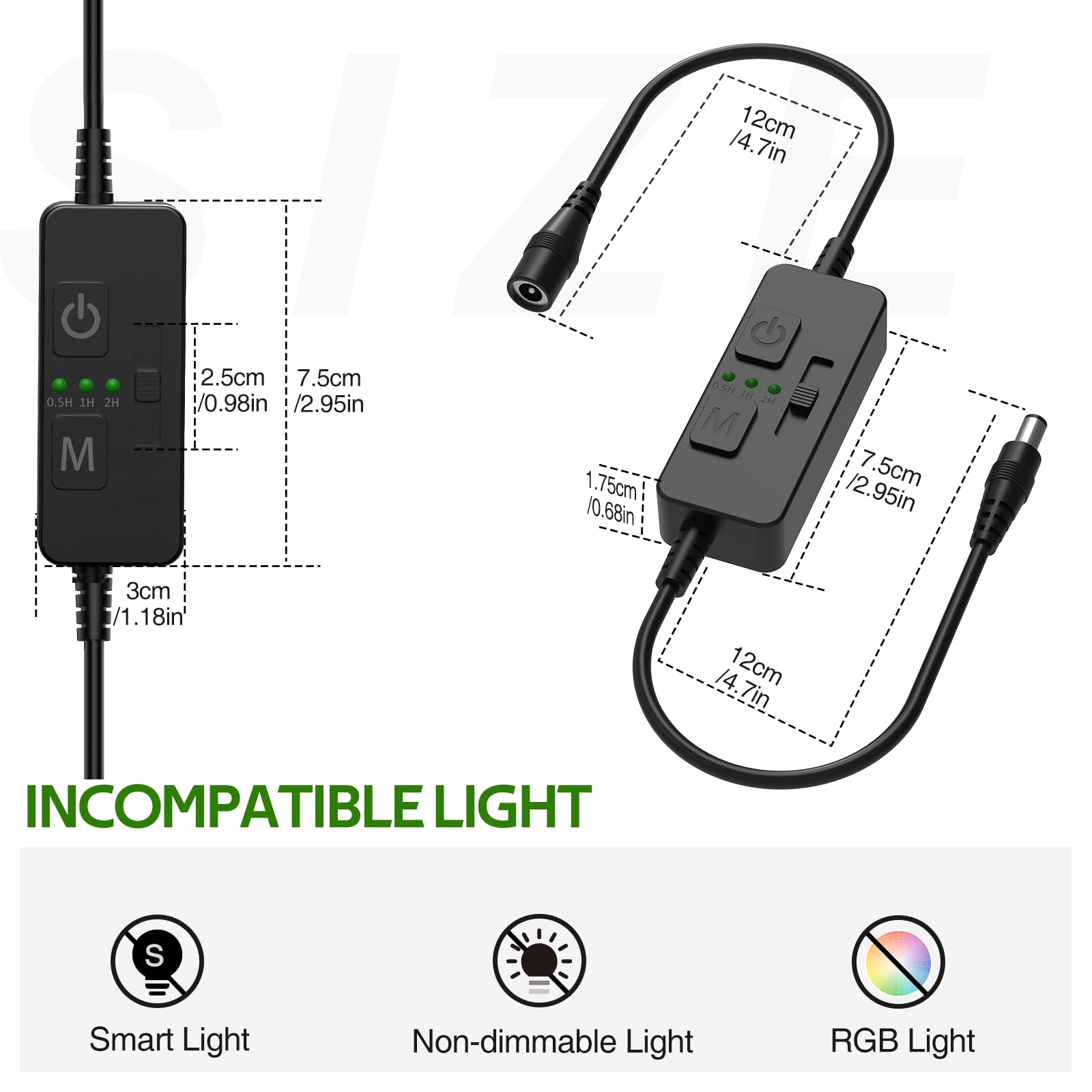 Single Color Slider Dimmer with Timer - PWM 1pc DC 5V/12V/24V LED Controller, 36W Max, Slide Brightness Control & Auto-Off for LED Strip Lights, Closet, Counter, Aquarium Lighting (Black)