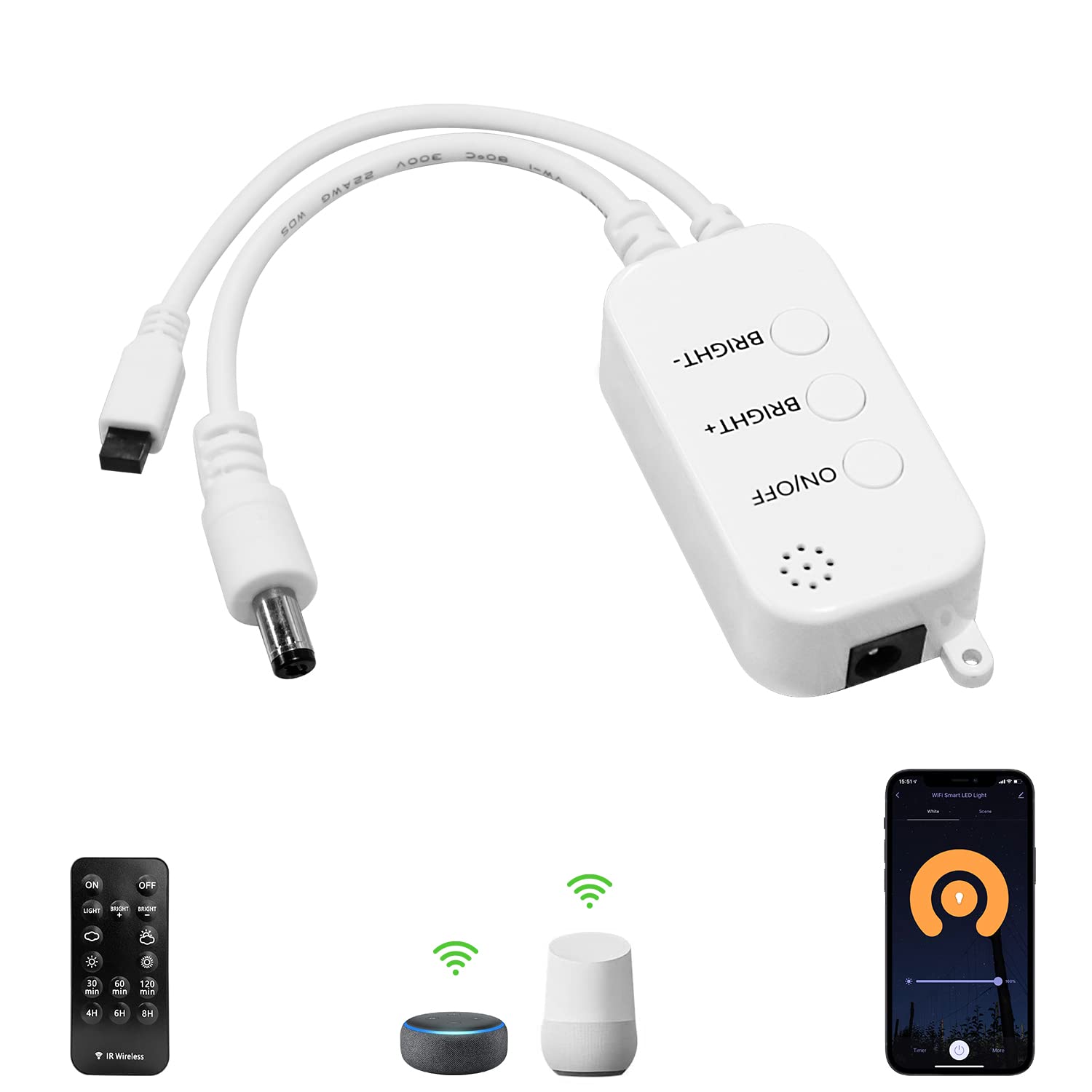 Smart WiFi Controller for Single Color Puck Lights, AIBOO Remote Control for LED Strip Lights, LED Neon Sign Compatible with Alexa & Google Assistant & IFTTT, Working with iOS or Android Smart Phone