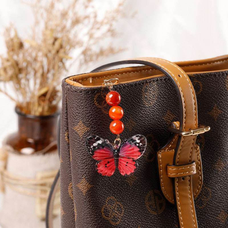 Crystal Butterfly Keychain Set,Red agate