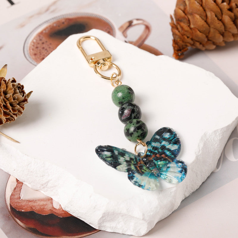 Crystal Butterfly Keychain Set,green lepidolite