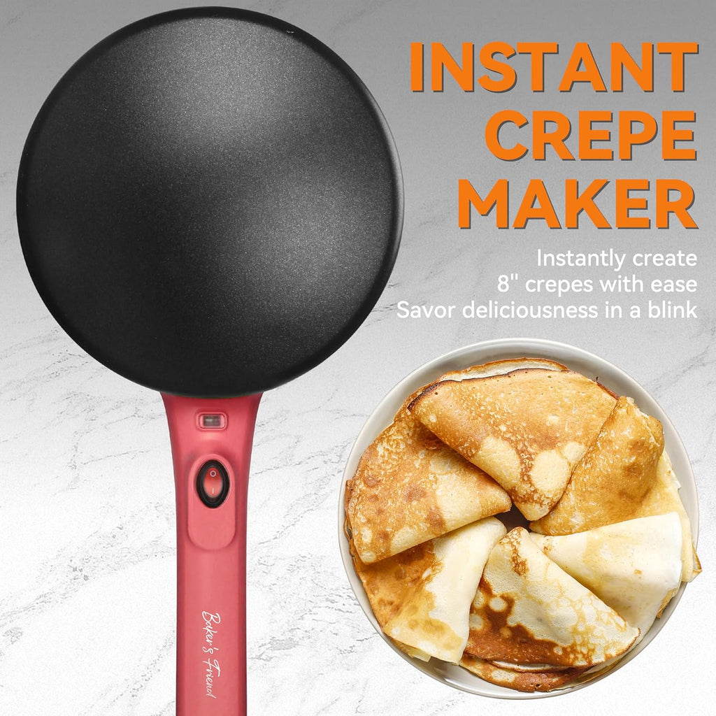 Electric Crepe Maker, 8-Inch Portable Nonstick Crepe Machine with Handle, Compact Household Pancake & Tortilla Maker for Eggs, Crepes, Blintzes, and Wraps