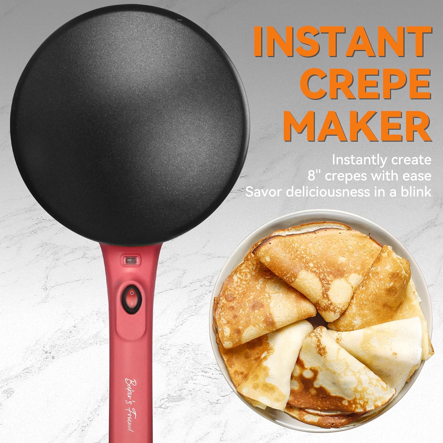 Electric Crepe Maker, 8-Inch Portable Nonstick Crepe Machine with Handle, Compact Household Pancake & Tortilla Maker for Eggs, Crepes, Blintzes, and Wraps