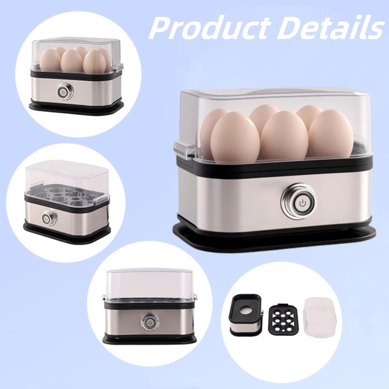 Smart Egg Cooker with Auto Shut, Multi-function Rapid Eggs Cooker Electric 6 Egg Capacity, Hard Boiled, Medium, Soft Boiled Egg Cooker with Knob Controled Auto Shut-Off Function