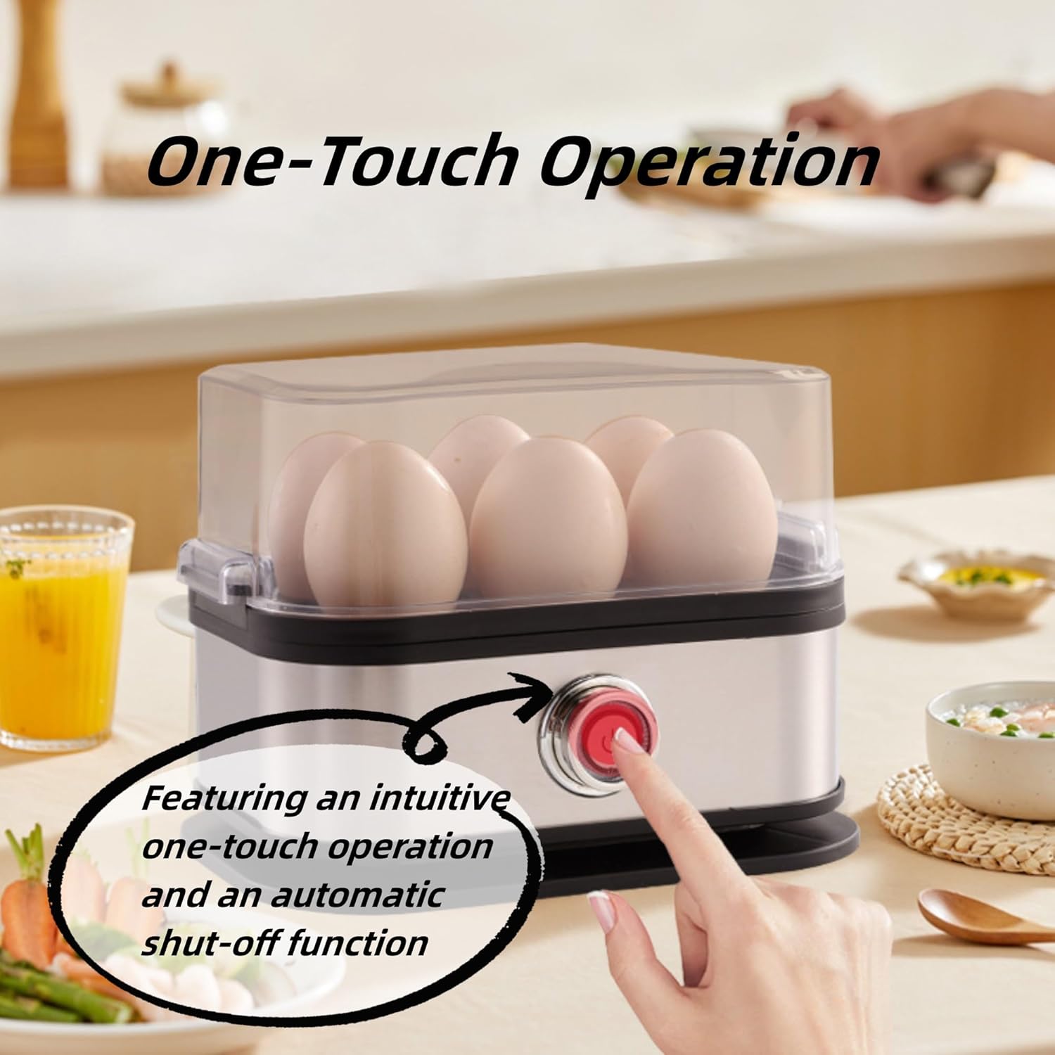 Smart Egg Cooker with Auto Shut, Multi-function Rapid Eggs Cooker Electric 6 Egg Capacity, Hard Boiled, Medium, Soft Boiled Egg Cooker with Knob Controled Auto Shut-Off Function
