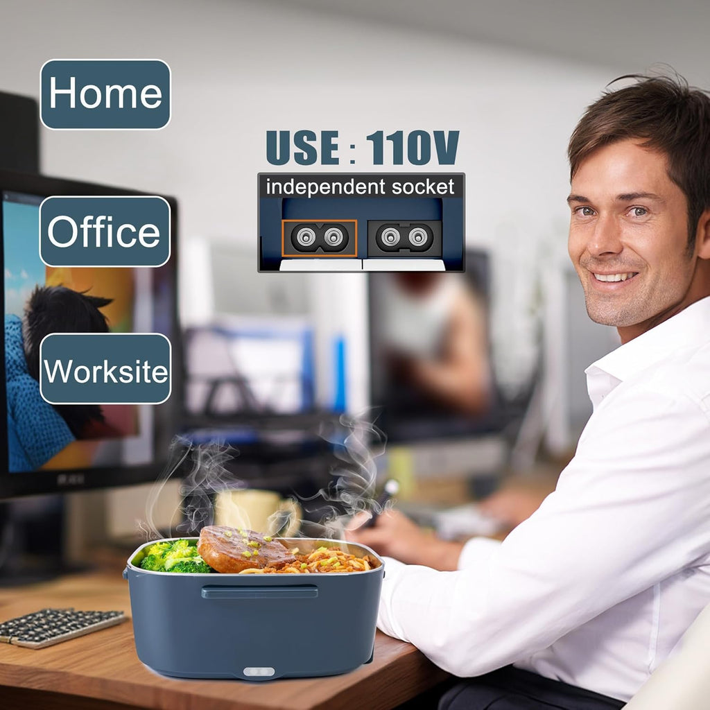 Electric Heated Lunch Box for Men/Women Home 80W Portable Food Warmer with 110V-250V Stainless Steel Leakproof Container for Work Travel Jobsite Camping Christmas White Elephant Gifts