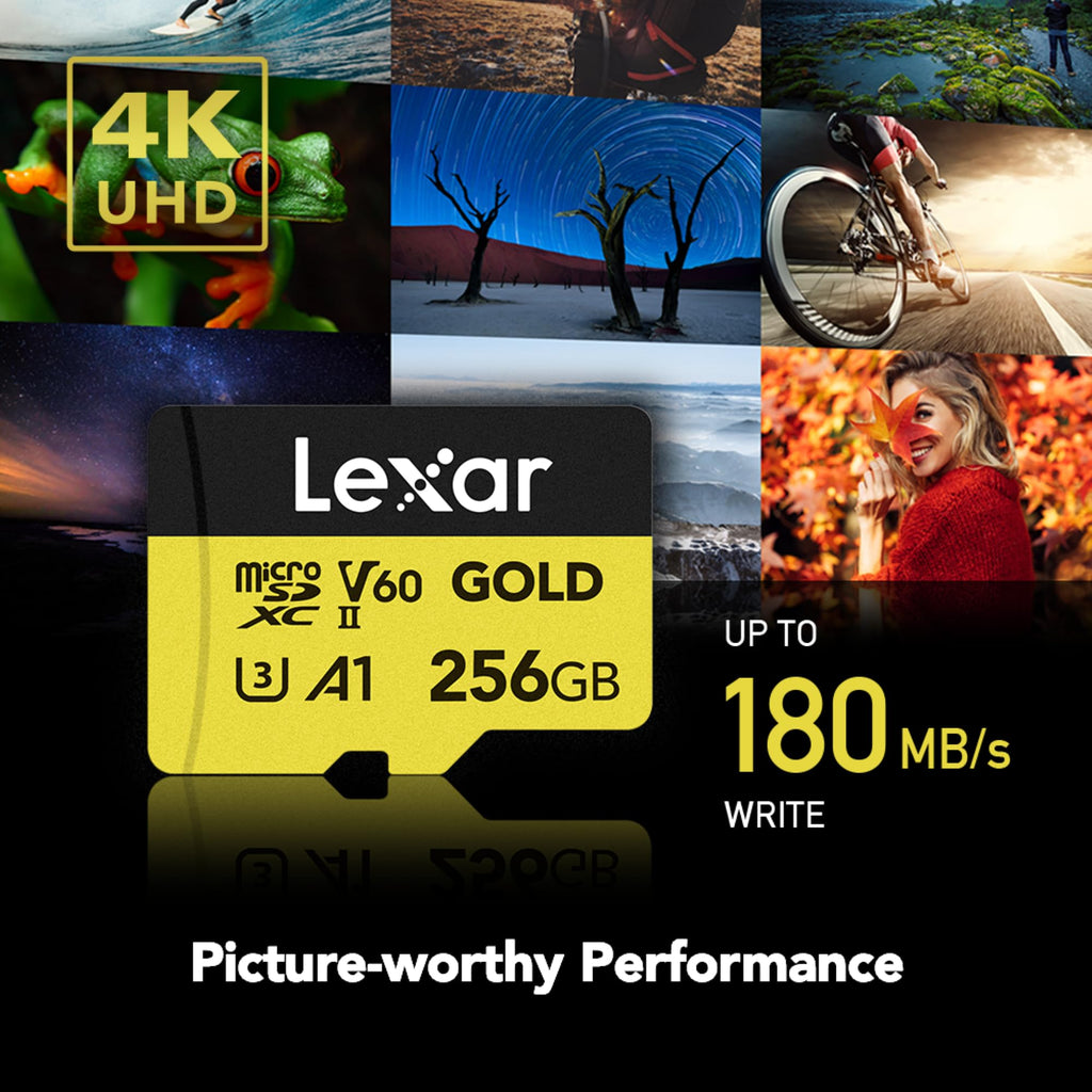 Lexar Professional Gold MicroSDXC Card UHS-II C10 U3 V60 A1 Full HD 4K UHD Reading Speed Up to 280MB/s Official Product 10 Year Manufacturer Warranty