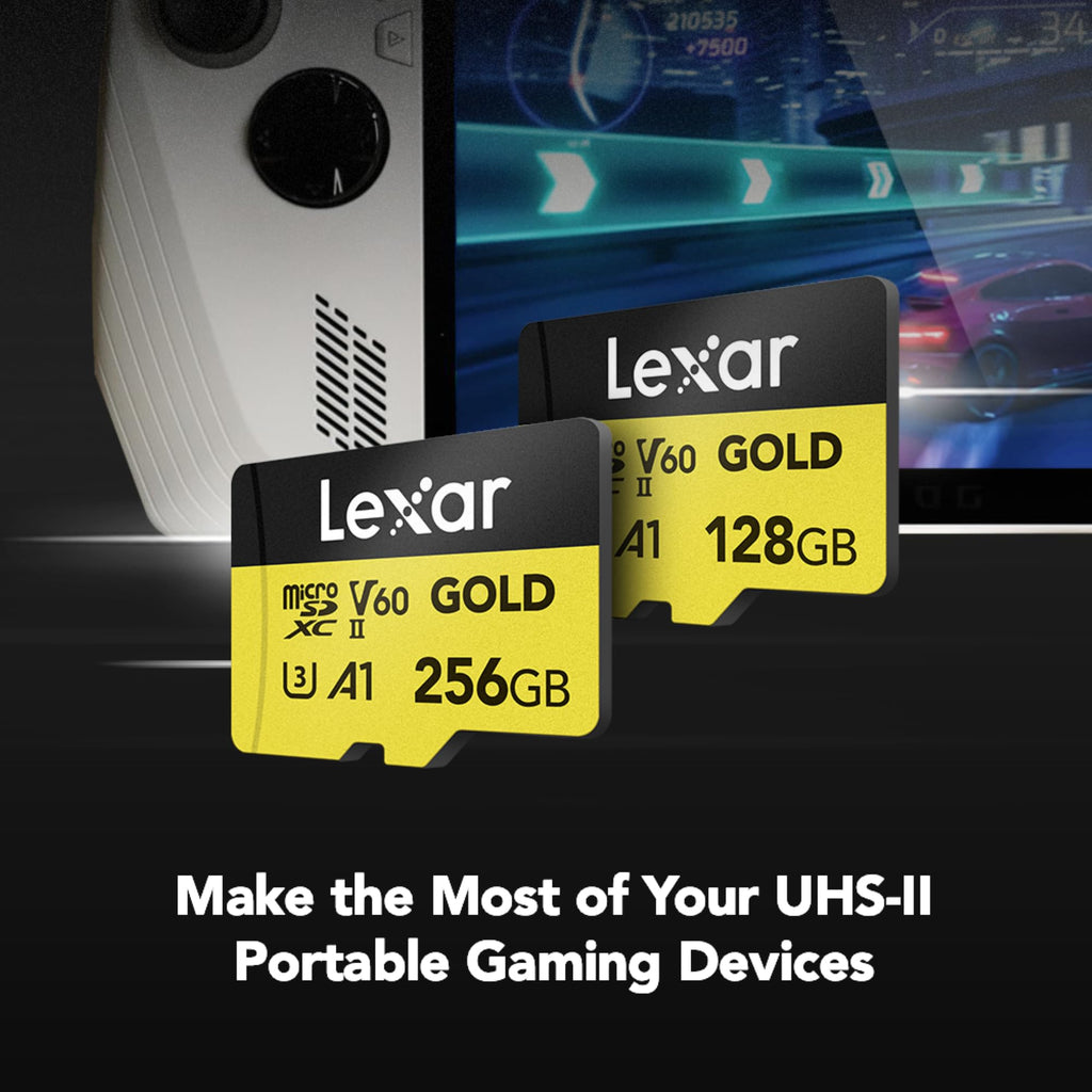 Lexar Professional Gold MicroSDXC Card UHS-II C10 U3 V60 A1 Full HD 4K UHD Reading Speed Up to 280MB/s Official Product 10 Year Manufacturer Warranty