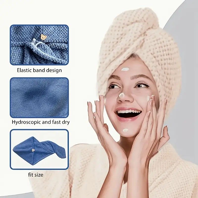 Women's Coral Fleece Pineapple Grid Two-Piece Set | Cloud-Like Touch Adjustable Bath Robe + Hair Towel, Adjustable Tie Belt, Suitable for Daily Home Use(Haze blue)