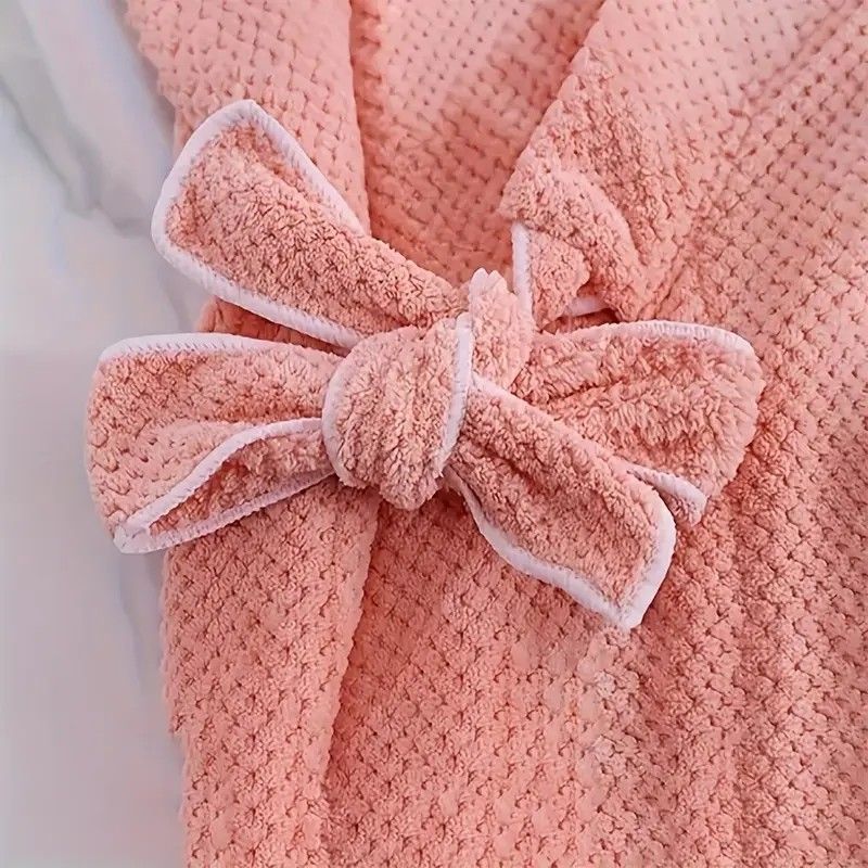 Women's Coral Fleece Pineapple Grid Two-Piece Set | Cloud-Like Touch Adjustable Bath Robe + Hair Towel, Adjustable Tie Belt, Suitable for Daily Home Use(Haze blue)