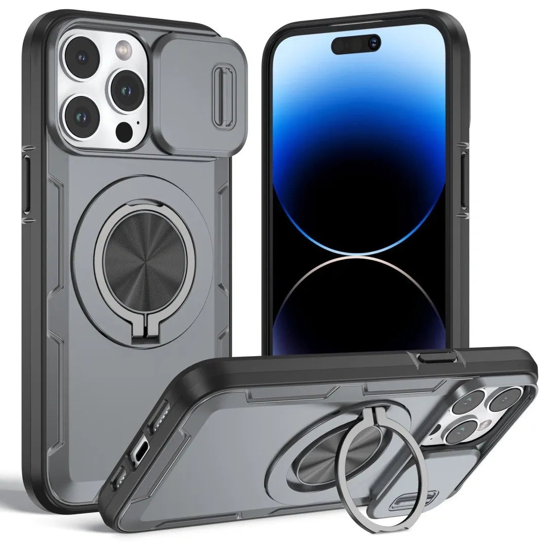 Red Warrior 2-in-1 Magnetic Sliding Lens Case grey for iPhone 14 Pro