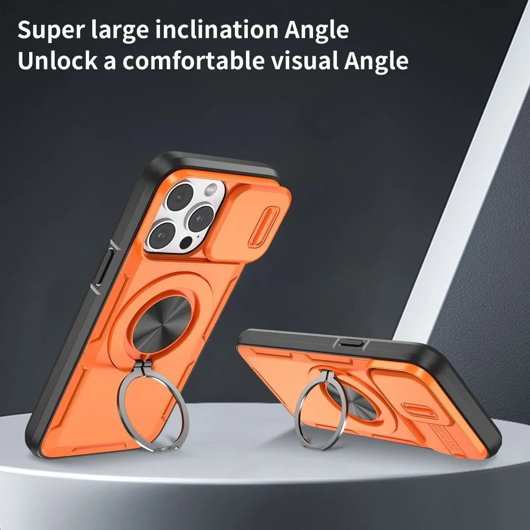Red Warrior 2-in-1 Magnetic Sliding Lens Case orange for iPhone 14 Pro Max