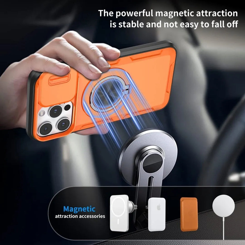Red Warrior 2-in-1 Magnetic Sliding Lens Case orange for iPhone 14 Pro Max