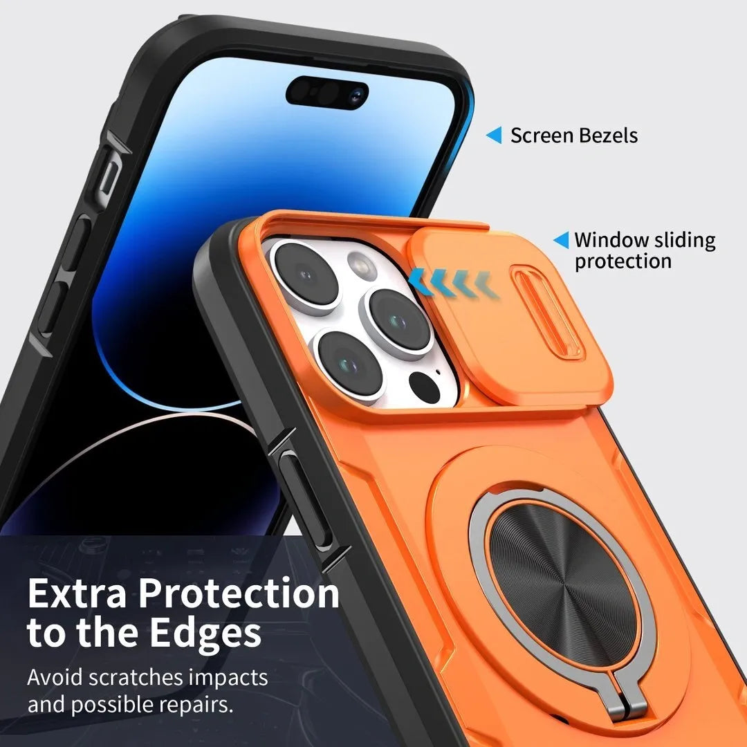 Red Warrior 2-in-1 Magnetic Sliding Lens Case orange for iPhone 14 Pro Max