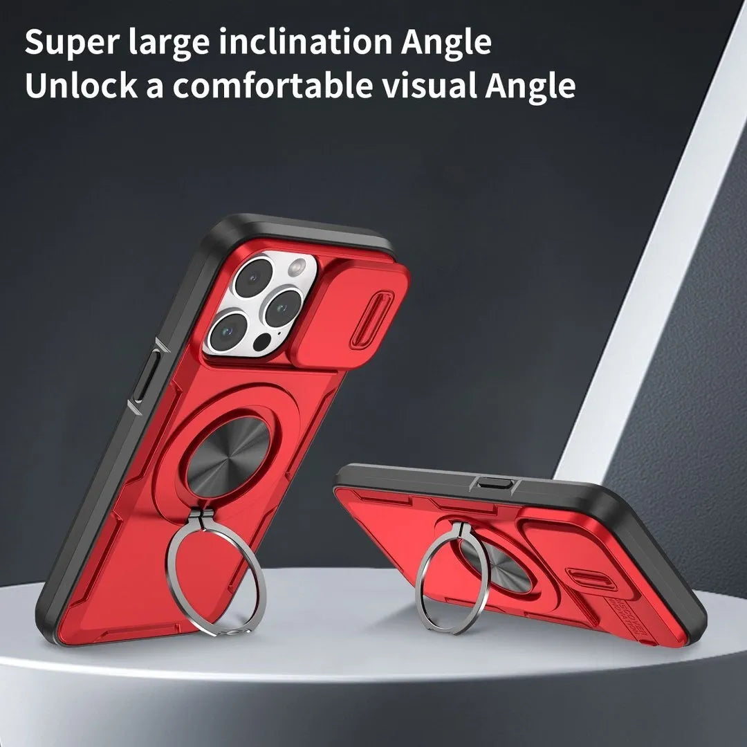 Red Warrior 2-in-1 Magnetic Sliding Lens Case Red for iPhone 14 Pro