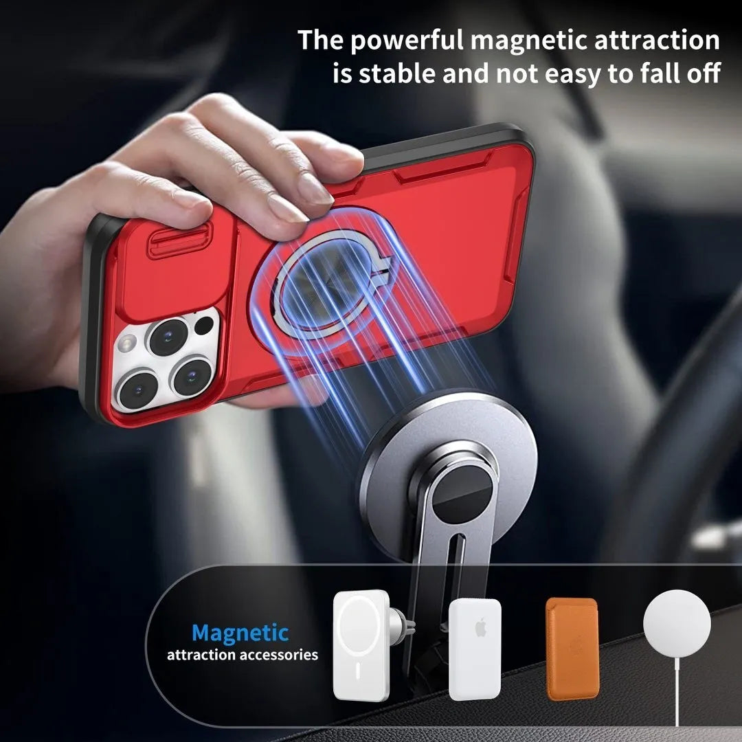 Red Warrior 2-in-1 Magnetic Sliding Lens Case Red for iPhone 14 Pro