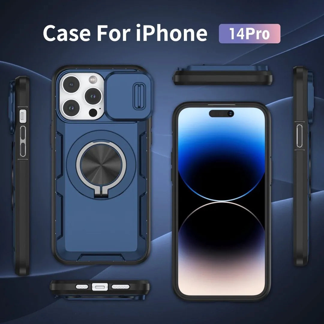 Red Warrior 2-in-1 Magnetic Sliding Lens Case blue for iPhone 14 Pro
