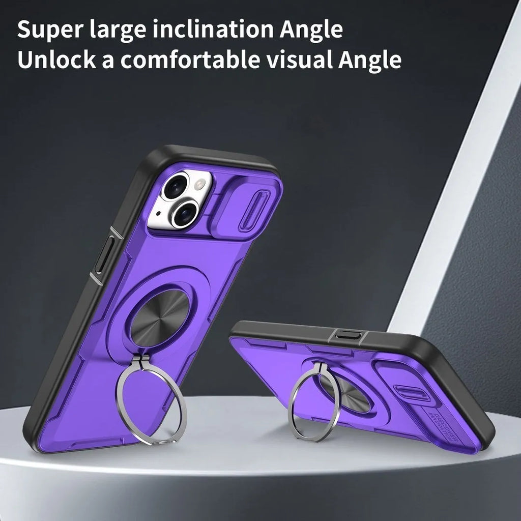 Red Warrior 2-in-1 Magnetic Sliding Lens Case Purple for iPhone 14 Plus