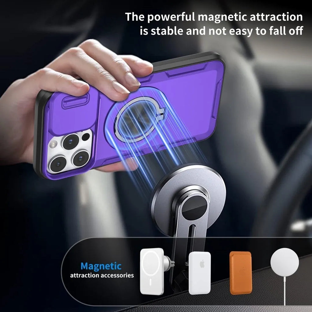 Red Warrior 2-in-1 Magnetic Sliding Lens Case Purple for iPhone 14 Pro