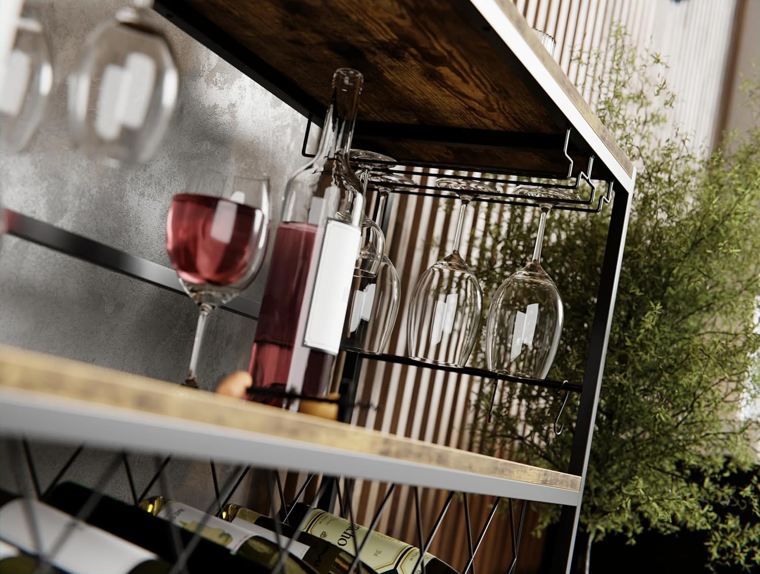 Wine Rack Large - 20+ Bottles Glass Holder Metal Wood 104x96cm