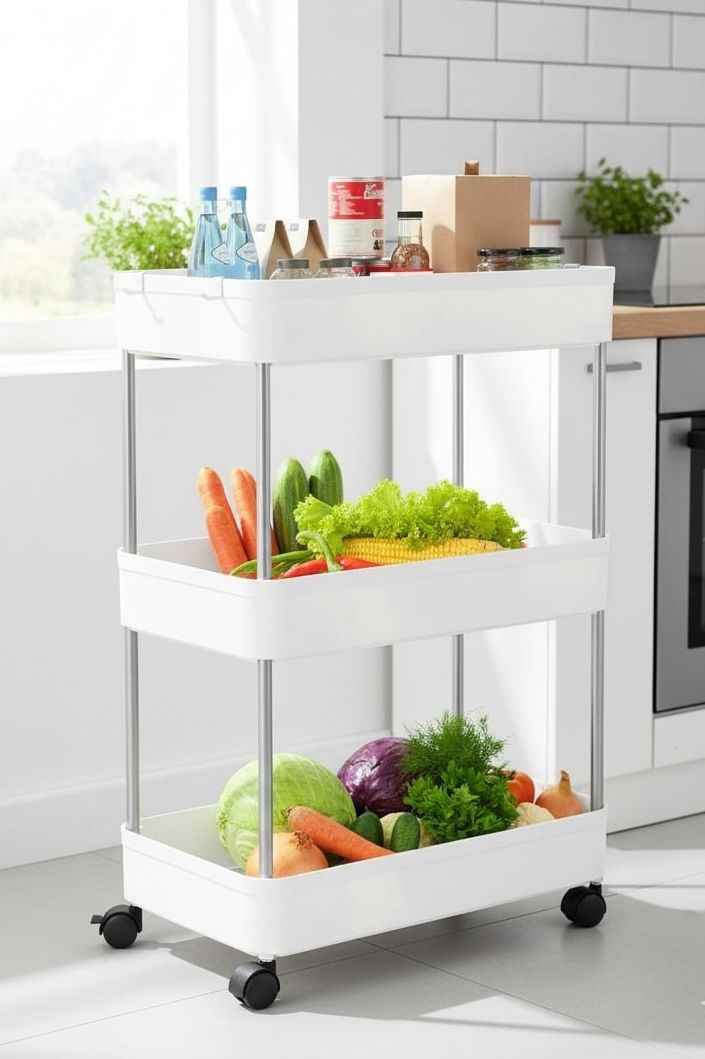 Slim Storage Cart Organizer Trolley with Wheels for Kitchen, Bathroom, Laundry & Narrow Spaces (3 tier)