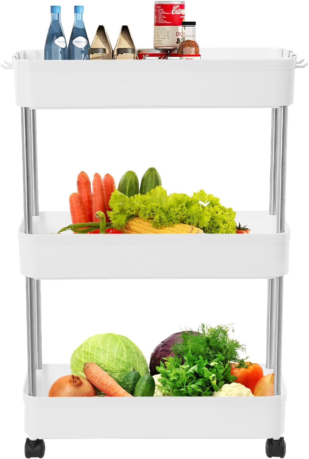 Slim Storage Cart Organizer Trolley with Wheels for Kitchen, Bathroom, Laundry & Narrow Spaces (3 tier)