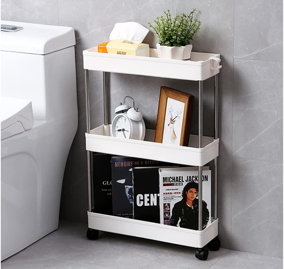 Slim Storage Cart Organizer Trolley with Wheels for Kitchen, Bathroom, Laundry & Narrow Spaces (3 tier)