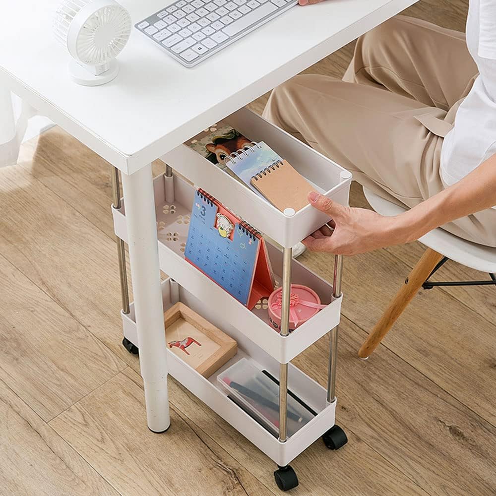 Slim Storage Cart Organizer Trolley with Wheels for Kitchen, Bathroom, Laundry & Narrow Spaces (3 tier)