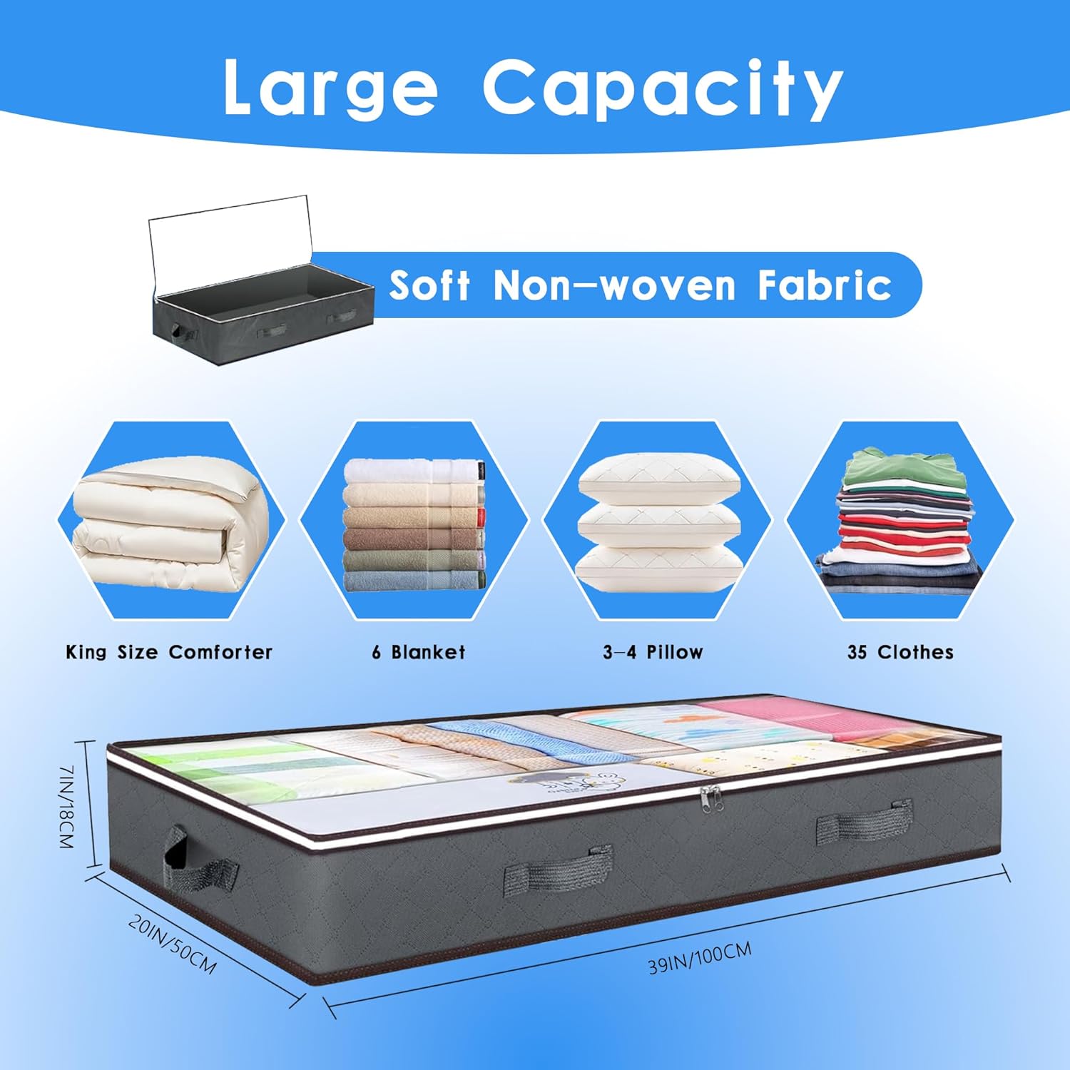 4 Pack Underbed Storage Bins with 90L Large Capacity Storage Containers for Comforters, Linen, Pillows, Toys, Towels, Blankets