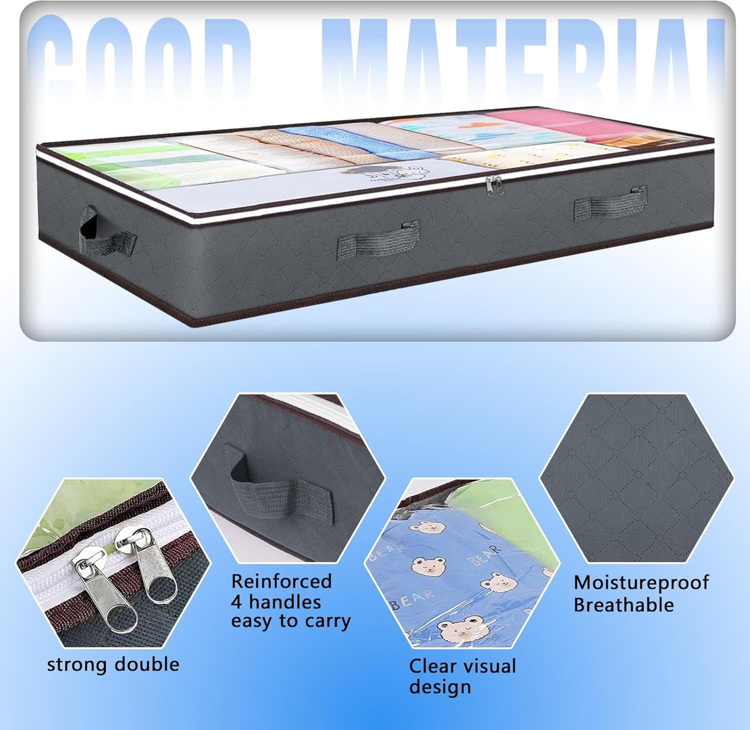 4 Pack Underbed Storage Bins with 90L Large Capacity Storage Containers for Comforters, Linen, Pillows, Toys, Towels, Blankets