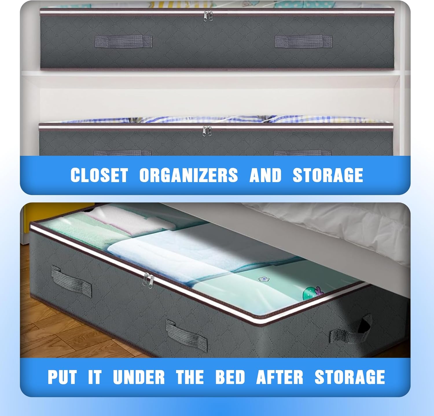 4 Pack Underbed Storage Bins with 90L Large Capacity Storage Containers for Comforters, Linen, Pillows, Toys, Towels, Blankets