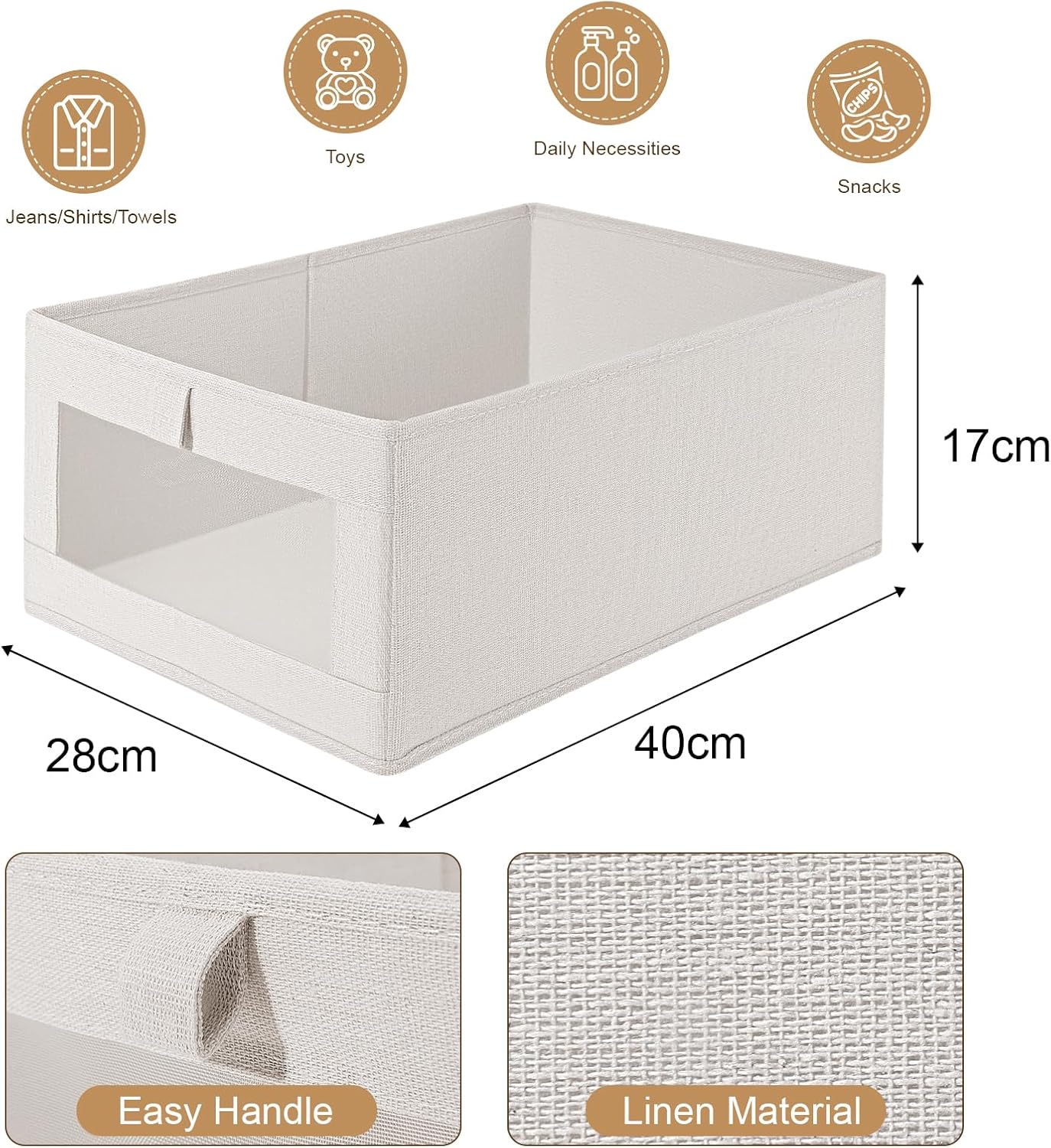 6 Pack Closet Storage Bins with Clear Window for Shelves, Clothes, Toys, Wardrobe & Bedroom Organization