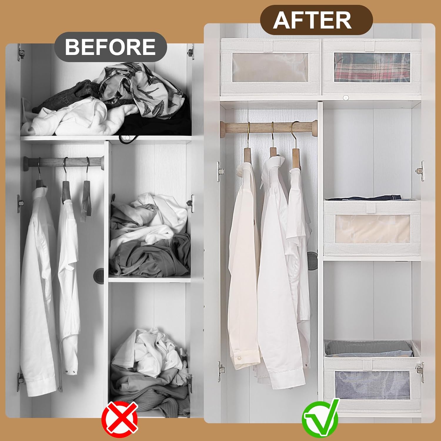 6 Pack Closet Storage Bins with Clear Window for Shelves, Clothes, Toys, Wardrobe & Bedroom Organization