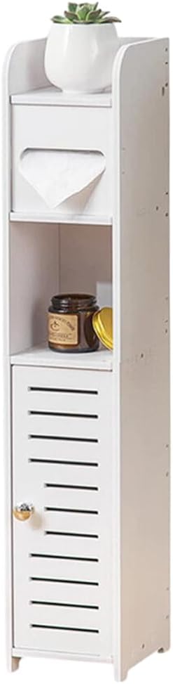 Slim Bathroom Cabinet with Toilet Paper Holder for Toilet or Laundry Room