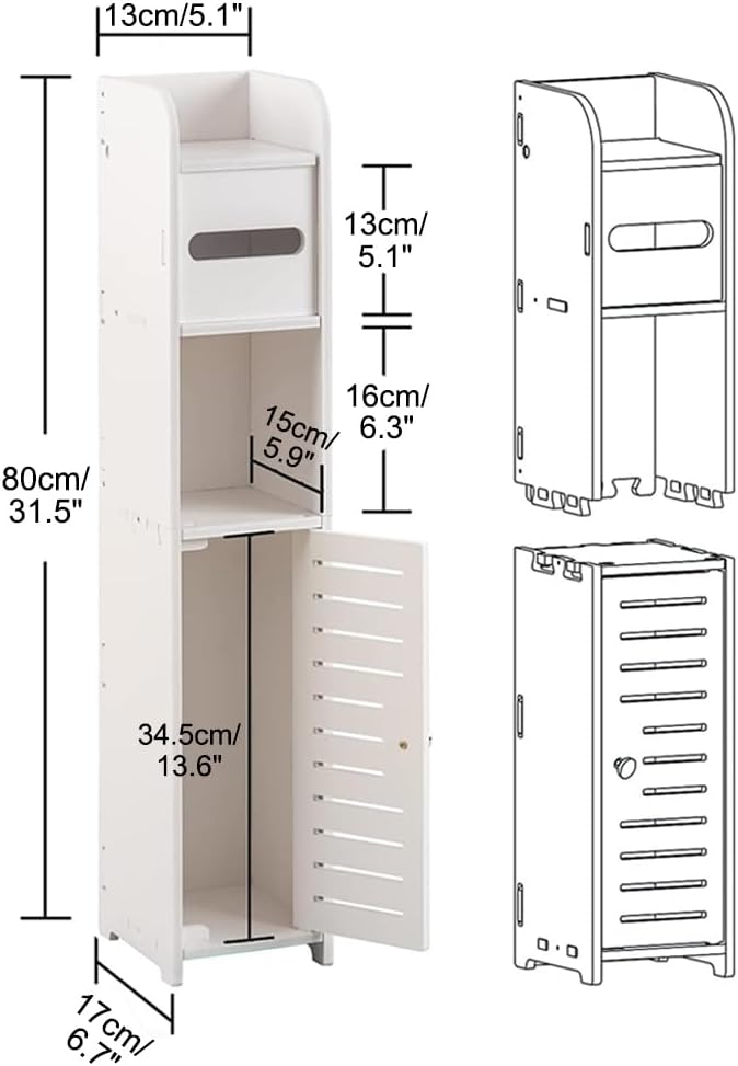 Slim Bathroom Cabinet with Toilet Paper Holder for Toilet or Laundry Room