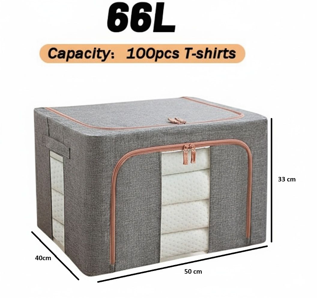 3 pack Large Clothes Storage Bins with Lids for Clothing, Bedding, Blankets, Toys (66L capacity - Grey)