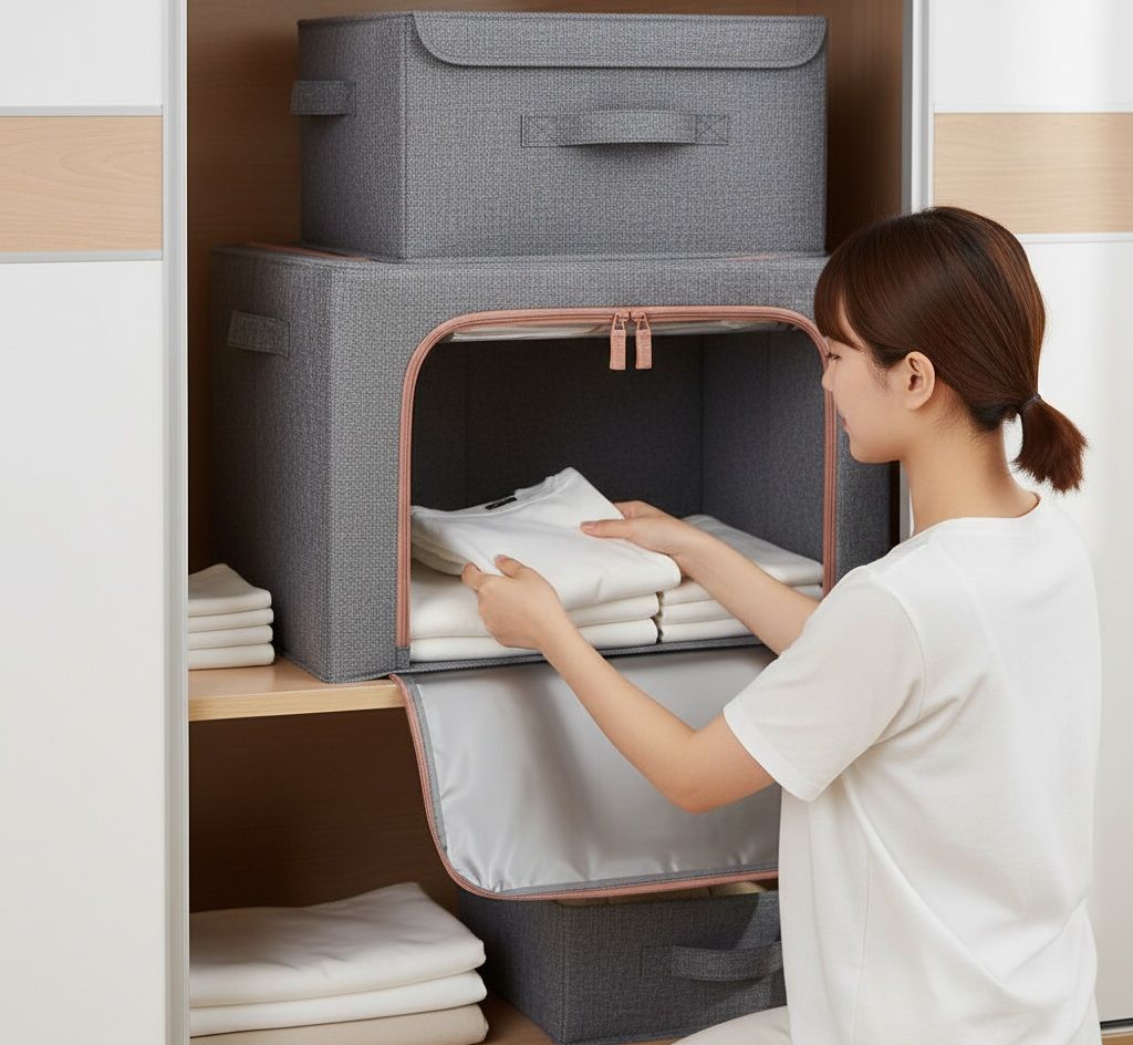 3 pack Large Clothes Storage Bins with Lids for Clothing, Bedding, Blankets, Toys (66L capacity - Grey)