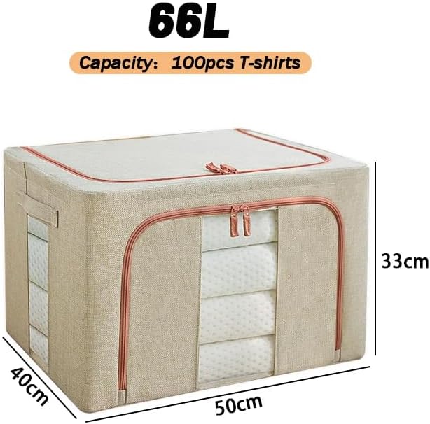 3 pack Large Clothes Storage Bins with Lids for Clothing, Bedding, Blankets, Toys (66L capacity - Beige)