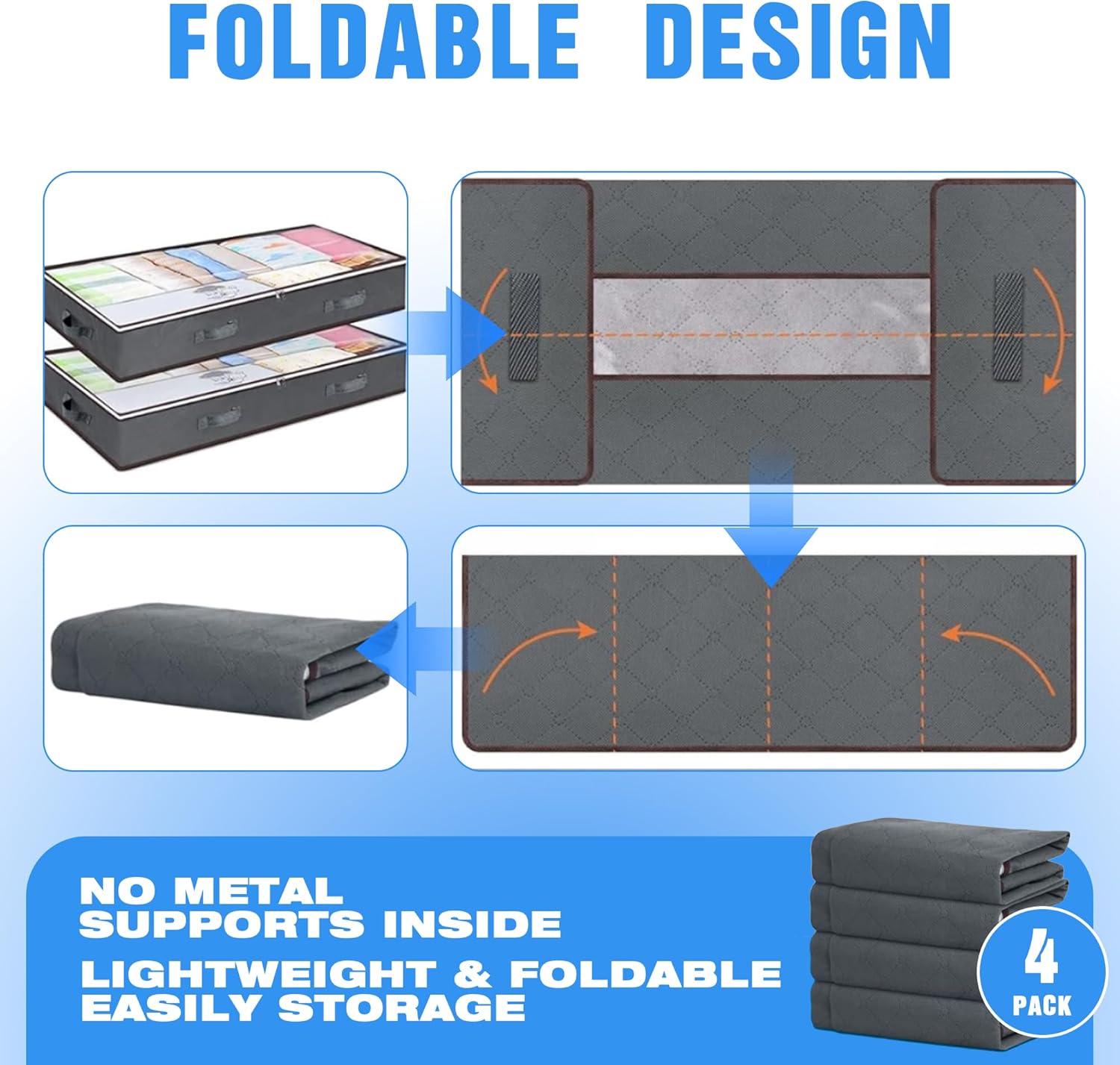 8 Pack Underbed Storage Bins with 90L Large Capacity Storage Containers for Comforters, Linen, Pillows, Toys, Towels, Blankets