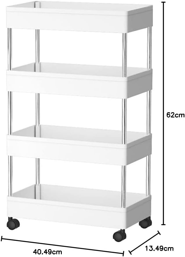 Slim Storage Cart Organizer Trolley with Wheels for Kitchen, Bathroom, Laundry & Narrow Spaces (4 tier)