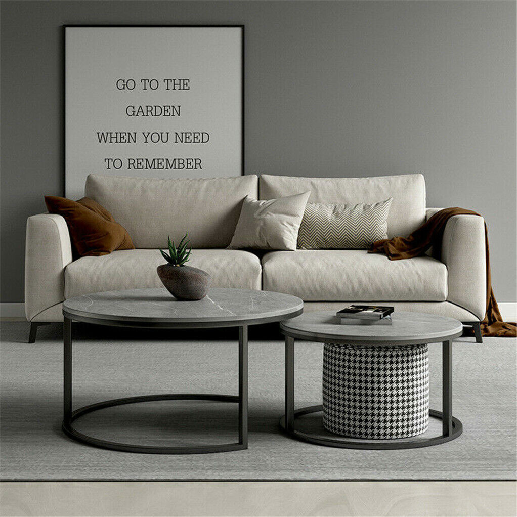 Set of 2 Grey Marble Nesting Coffee Tables 60/80cm