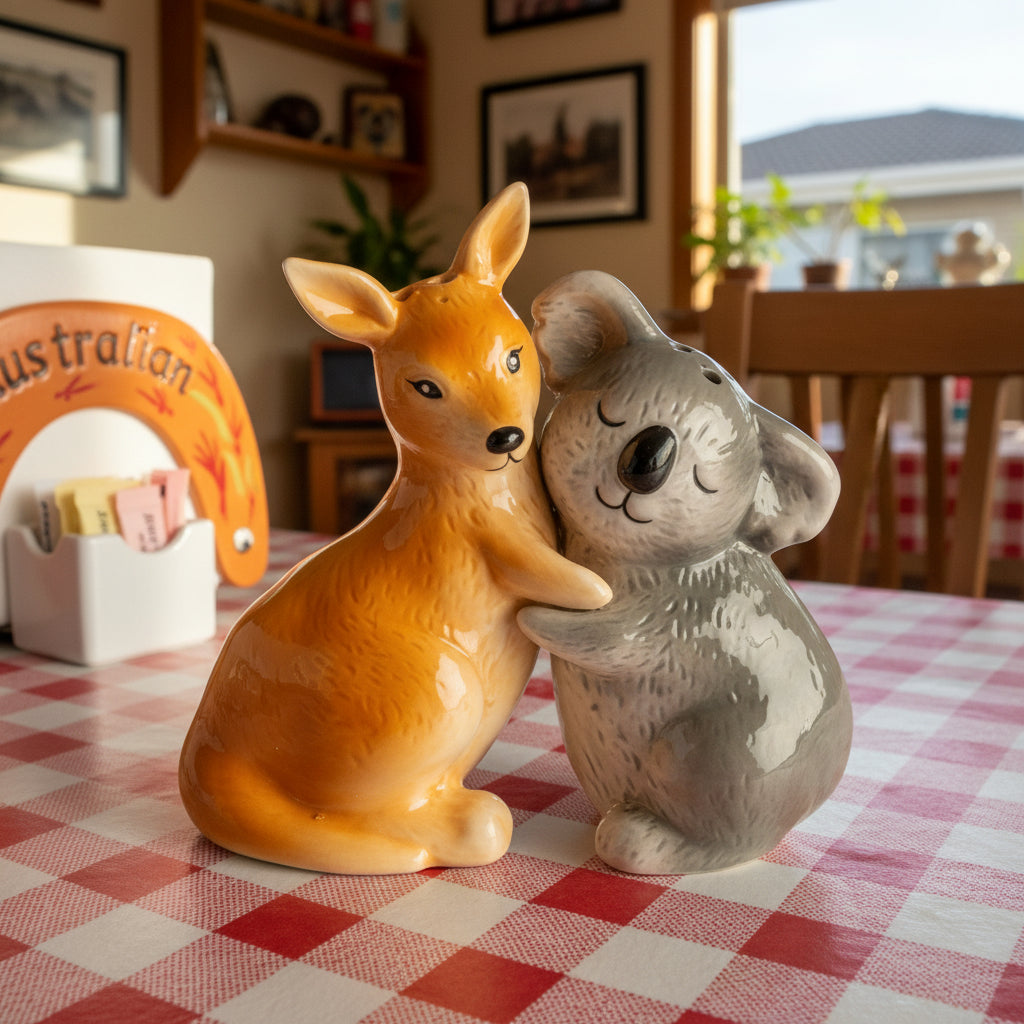 Australian Salt & Pepper Shakers - Kangaroo & Koala Ceramic Set
