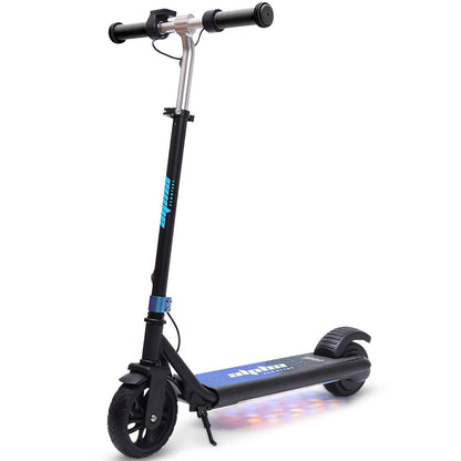ALPHA Edge Electric Scooter, Kids & Teens, Adjustable Handlebars, 3 Speed Modes, Dual Foot E-Brake, Bluetooth Music, LED, Blue