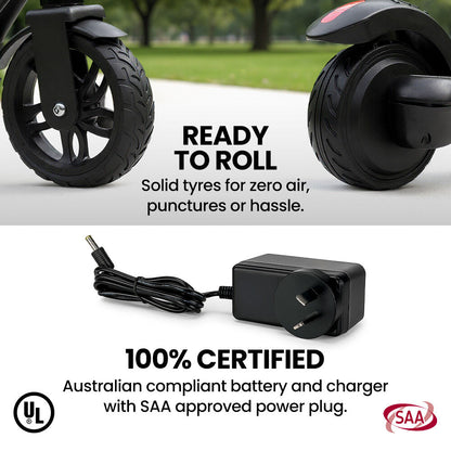 ALPHA Edge Electric Scooter, Kids & Teens, Adjustable Handlebars, 3 Speed Modes, Dual Foot E-Brake, Bluetooth Music, LED, Blue