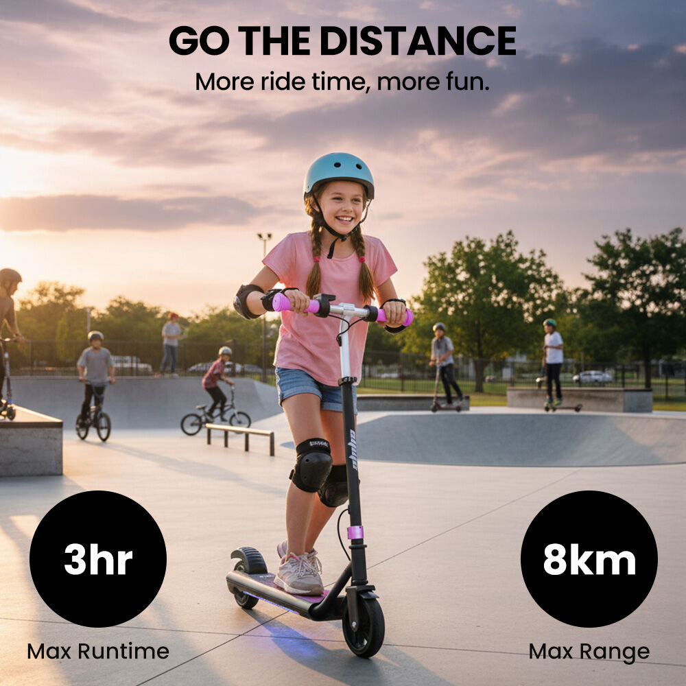 ALPHA Edge Electric Scooter, Kids Aged 6-12, Adjustable Height, 3 Speed Modes, Bluetooth, LED, Pink