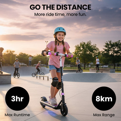 ALPHA Edge Electric Scooter, Kids Aged 6-12, Adjustable Height, 3 Speed Modes, Bluetooth, LED, Pink