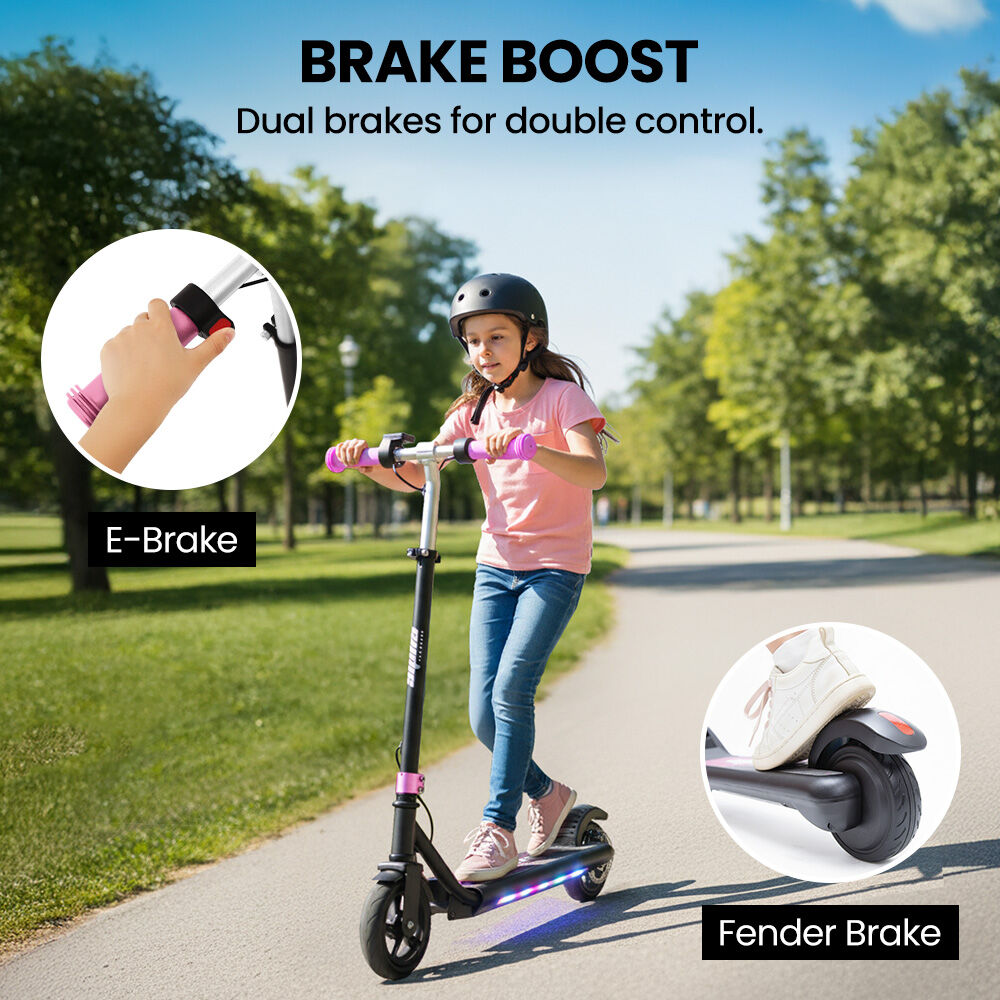 ALPHA Edge Electric Scooter, Kids Aged 6-12, Adjustable Height, 3 Speed Modes, Bluetooth, LED, Pink