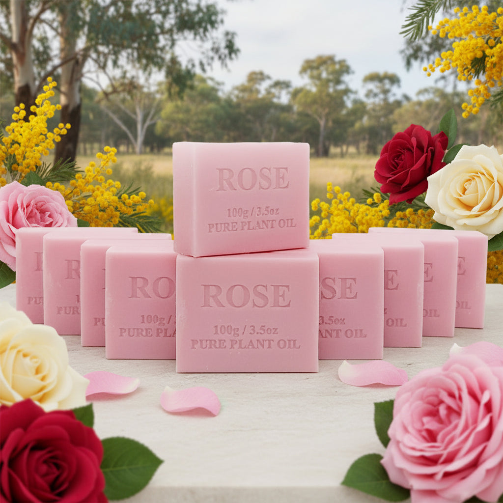 10x 100g Rose Plant Oil Soap Bars | Triple-Milled | Pure Vegetable Base | Made in Australia